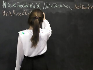 Shy classmate inhales teacher's big cock after class ! 18 y.o.